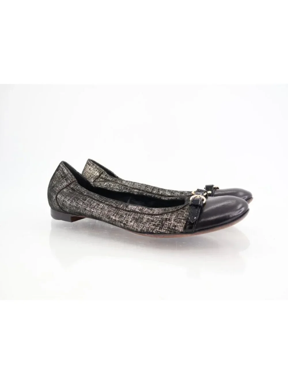 Agl Women's Mae Cap Toe Ballet Flat Black Gold Size 41 11 Leather Slip on Shoes